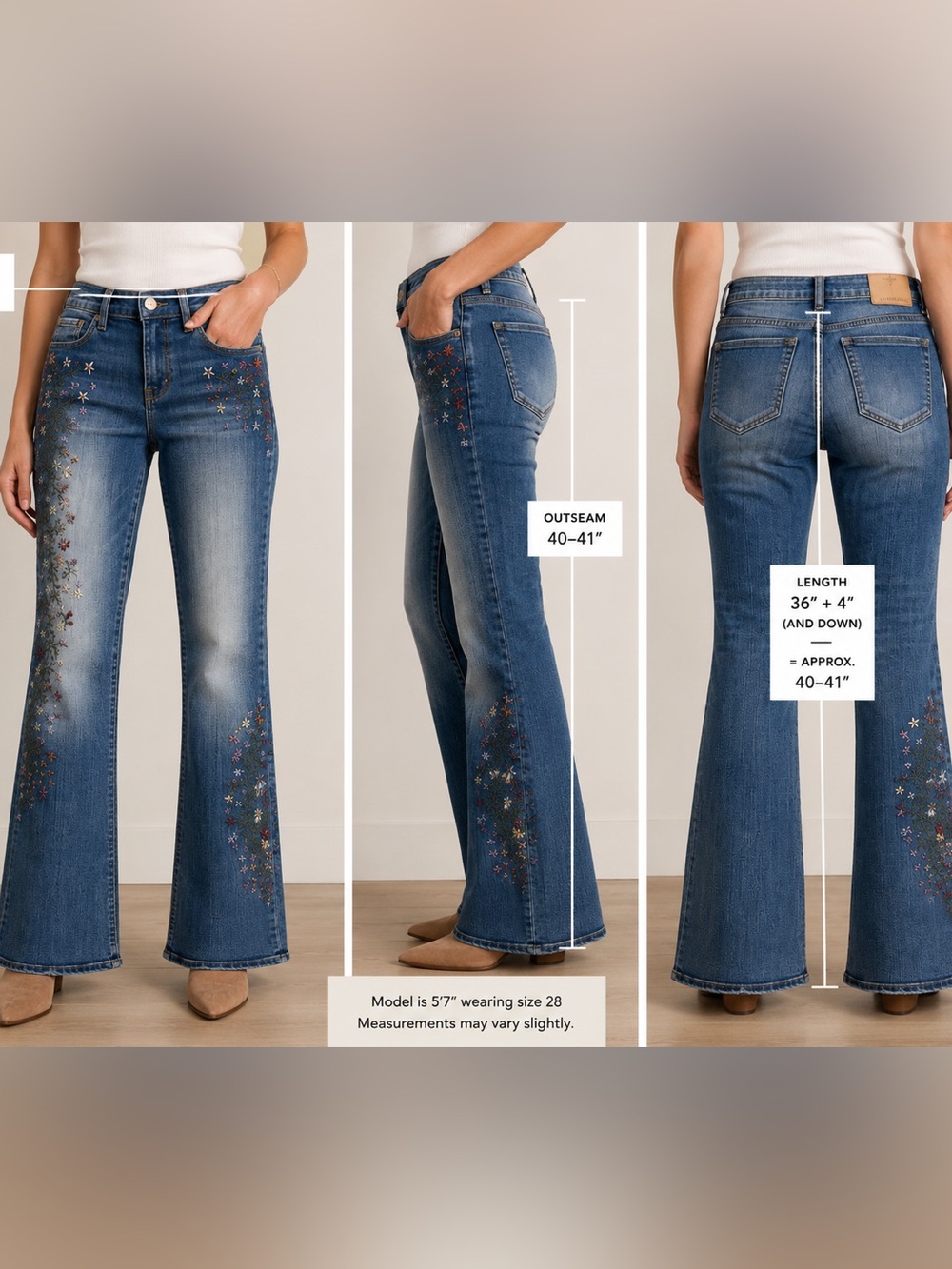 Driftwood Farrah Floral Embroidered Flare Jeans Size 28
